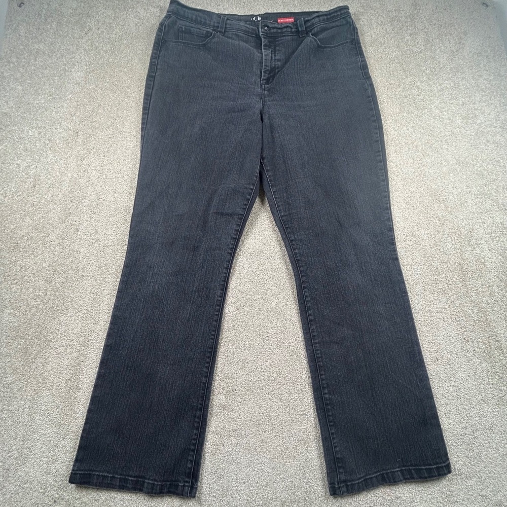 Style&co Womens Straight Leg Jeans Black Dark Wash Size 14 Short Stretch Denim